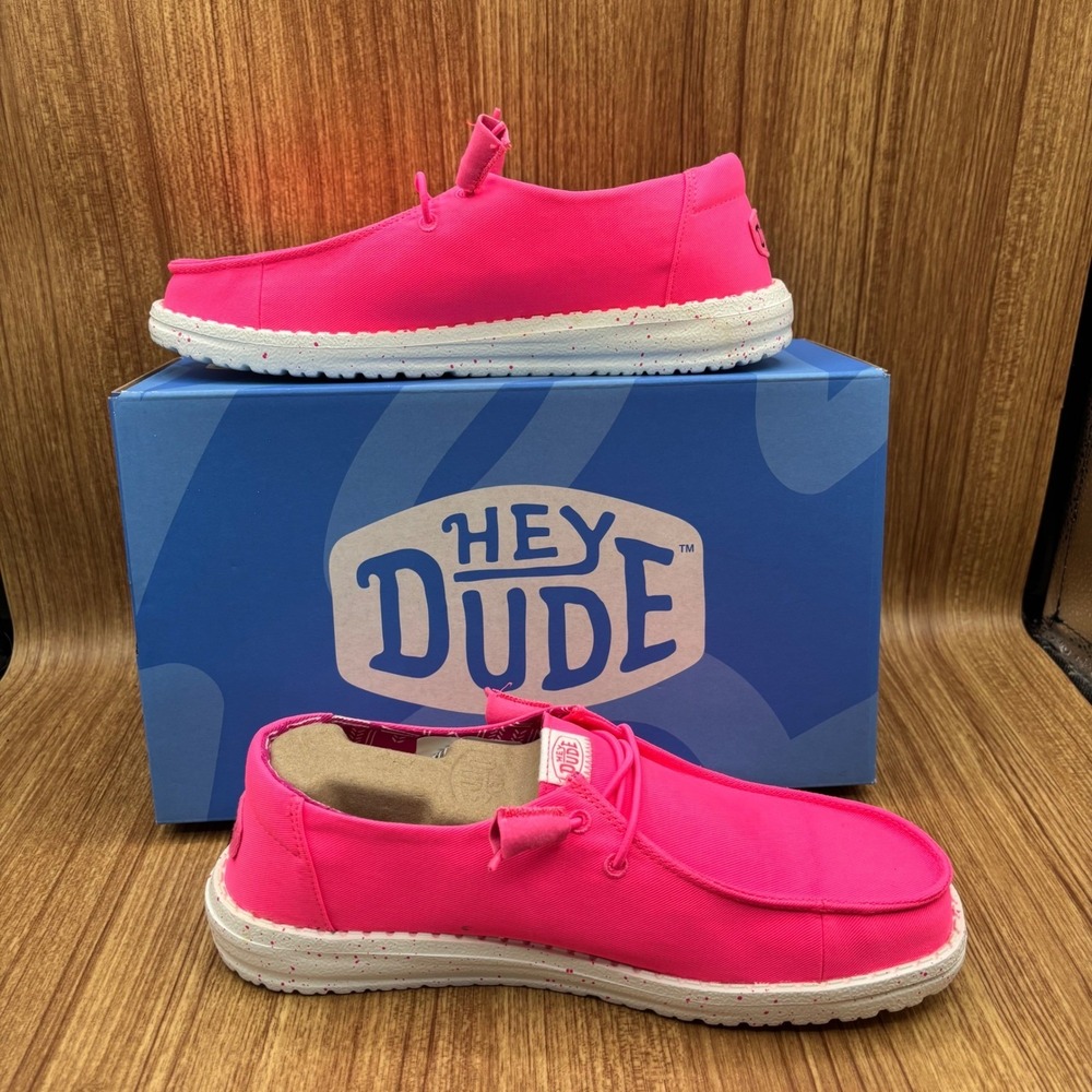 Hey Dude Wendy Stretch Canvas‎ Womens Size 8 Neon Pink New Speckled Sole Loafers